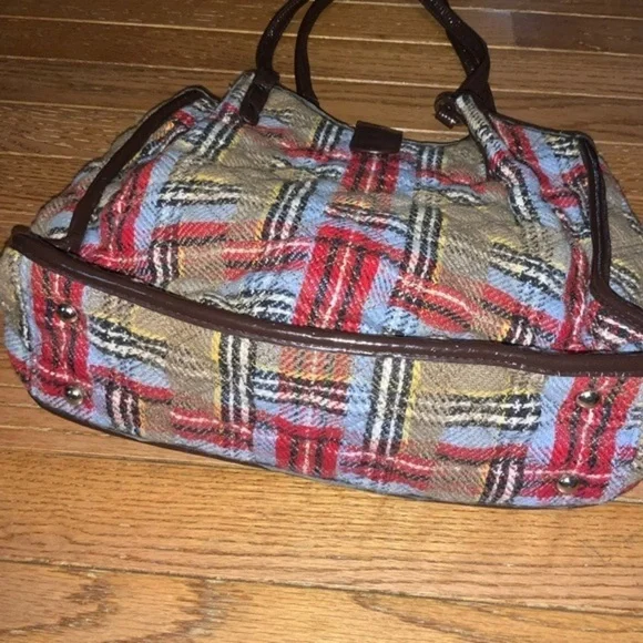 Vera Bradley Dual Strap Quilted Plaid Shoulder Bag Red, Blue, Tan - Picture 2 of 15